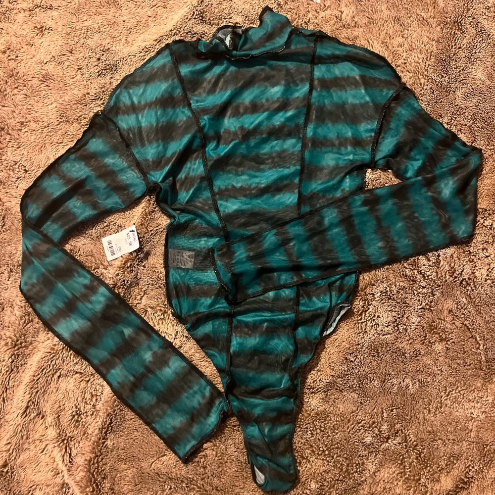 Shear teal and black bodysuit